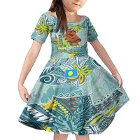 Palau Father's Day Polynesia Family Matching Long Sleeve Bodycon Dress and Hawaiian Shirt Dad and Son DT02 Daughter's Dress Blue - Polynesian Pride
