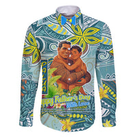 Palau Father's Day Polynesia Family Matching Long Sleeve Bodycon Dress and Hawaiian Shirt Dad and Son DT02 Dad's Shirt - Long Sleeve Blue - Polynesian Pride