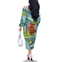 Palau Father's Day Polynesia Family Matching Off The Shoulder Long Sleeve Dress and Hawaiian Shirt Dad and Son