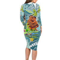 Palau Father's Day Polynesia Long Sleeve Bodycon Dress Dad and Son