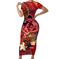 Happy Father's Day French Polynesia Family Matching Short Sleeve Bodycon Dress and Hawaiian Shirt Family Turtle Hibiscus