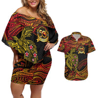 Papua New Guinea 50th Independence Day Couples Matching Off Shoulder Short Dress and Hawaiian Shirt Culture Spirit and Sovereignty
