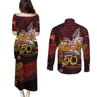 PNG 1975 - 2025 Couples Matching Puletasi and Long Sleeve Button Shirt Papua New Guinea 50th Independence Anniversary