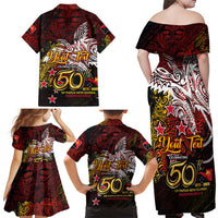 PNG 1975 - 2025 Family Matching Off Shoulder Maxi Dress and Hawaiian Shirt Papua New Guinea 50th Independence Anniversary
