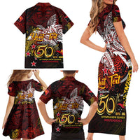 PNG 1975 - 2025 Family Matching Short Sleeve Bodycon Dress and Hawaiian Shirt Papua New Guinea 50th Independence Anniversary