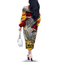 Papua New Guinea 50th Independence Day Family Matching Off The Shoulder Long Sleeve Dress and Hawaiian Shirt Celebrate Our History, Inspire Our Future