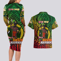 Vanuatu 45th Independence Anniversary Couples Matching Long Sleeve Bodycon Dress and Hawaiian Shirt Embracing Our Traditions Shaping Our Future