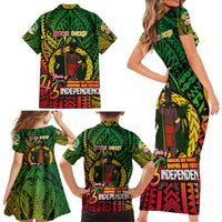 Vanuatu 45th Independence Anniversary Family Matching Short Sleeve Bodycon Dress and Hawaiian Shirt Embracing Our Traditions Shaping Our Future