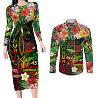45th Anniversary of Freedom Vanuatu Couples Matching Long Sleeve Bodycon Dress and Long Sleeve Button Shirt Island Pride Cultural Power Pacific Unity
