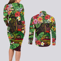 45th Anniversary of Freedom Vanuatu Couples Matching Long Sleeve Bodycon Dress and Long Sleeve Button Shirt Island Pride Cultural Power Pacific Unity
