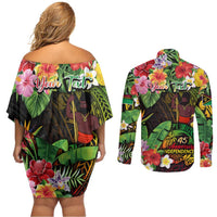 45th Anniversary of Freedom Vanuatu Couples Matching Off Shoulder Short Dress and Long Sleeve Button Shirt Island Pride Cultural Power Pacific Unity