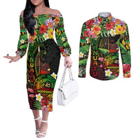 45th Anniversary of Freedom Vanuatu Couples Matching Off The Shoulder Long Sleeve Dress and Long Sleeve Button Shirt Island Pride Cultural Power Pacific Unity