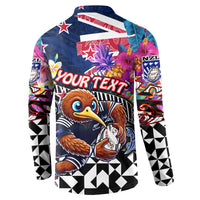Personalized Kiwi New Zealand Rugby Button Sweatshirt Kiwis Mascot Tropical Pattern
