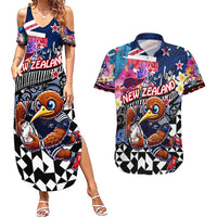 Personalized Kiwi New Zealand Rugby Couples Matching Summer Maxi Dress and Hawaiian Shirt Kiwis Mascot Tropical Pattern