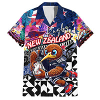 Personalized Kiwi New Zealand Rugby Family Matching Off The Shoulder Long Sleeve Dress and Hawaiian Shirt Kiwis Mascot Tropical Pattern