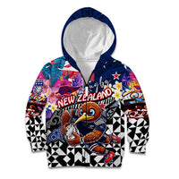 Personalized Kiwi New Zealand Rugby Kid Hoodie Kiwis Mascot Tropical Pattern