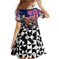 Personalized Kiwi New Zealand Rugby Kid Short Sleeve Dress Kiwis Mascot Tropical Pattern