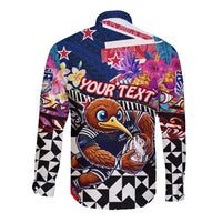 Personalized Kiwi New Zealand Rugby Long Sleeve Button Shirt Kiwis Mascot Tropical Pattern