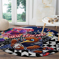 Kiwi New Zealand Rugby Round Carpet Kiwis Mascot Tropical Pattern
