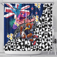 Kiwi New Zealand Rugby Shower Curtain Kiwis Mascot Tropical Pattern