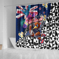 Kiwi New Zealand Rugby Shower Curtain Kiwis Mascot Tropical Pattern