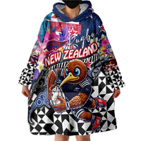 Personalized Kiwi New Zealand Rugby Wearable Blanket Hoodie Kiwis Mascot Tropical Pattern