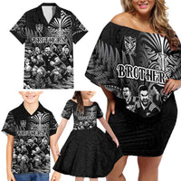 Personalized All Black Brothers Rugby Family Matching Off Shoulder Short Dress and Hawaiian Shirt New Zealand Maori Haka