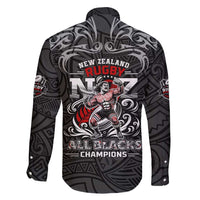 All Black NZL Rugby Champions Family Matching Long Sleeve Bodycon Dress and Hawaiian Shirt Maori Warrior