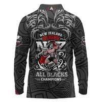 All Black NZL Rugby Champions Long Sleeve Polo Shirt Maori Warrior