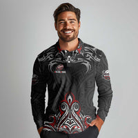 All Black NZL Rugby Champions Long Sleeve Polo Shirt Maori Warrior