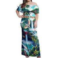 Wailua Falls Hawaii Off Shoulder Maxi Dress Kauai Natural Beauty