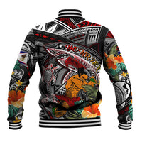 Personalized American Samoa Warrior Baseball Jacket Shark Turtle Polynesian Tattoo