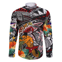 Personalized American Samoa Warrior Family Matching Mermaid Dress and Hawaiian Shirt Shark Turtle Polynesian Tattoo
