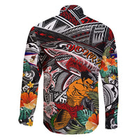 Personalized American Samoa Warrior Family Matching Off Shoulder Maxi Dress and Hawaiian Shirt Shark Turtle Polynesian Tattoo