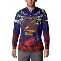 Personalized American Samoa Flag Button Sweatshirt Eagles Polynesian Art