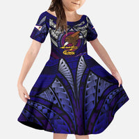 Personalized American Samoa Flag Family Matching Mermaid Dress and Hawaiian Shirt Eagles Polynesian Art DT02 Daughter's Dress Blue - Polynesian Pride