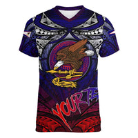 Personalized American Samoa Flag Women V-Neck T-Shirt Eagles Polynesian Art DT02 Female Blue - Polynesian Pride