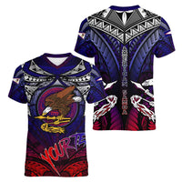 Personalized American Samoa Flag Women V-Neck T-Shirt Eagles Polynesian Art DT02 - Polynesian Pride
