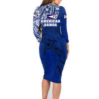 Sharks And American Samoa Family Matching Long Sleeve Bodycon Dress and Hawaiian Shirt Simple Polynesian Blue