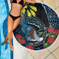 New Zealand Tui Bird Beach Blanket Maori Koru Mix Pohutukawa