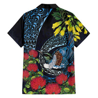 New Zealand Tui Bird Family Matching Off Shoulder Maxi Dress and Hawaiian Shirt Maori Koru Mix Pohutukawa