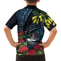 New Zealand Tui Bird Family Matching Tank Maxi Dress and Hawaiian Shirt Maori Koru Mix Pohutukawa