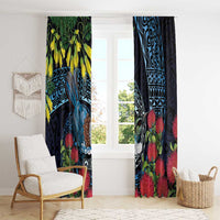New Zealand Tui Bird Window Curtain Maori Koru Mix Pohutukawa