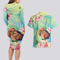 Personalised Hawaii Father's Day Couples Matching Long Sleeve Bodycon Dress and Hawaiian Shirt Happy Father And Child