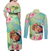 Personalised Hawaii Father's Day Couples Matching Off Shoulder Maxi Dress and Long Sleeve Button Shirt Happy Father And Child
