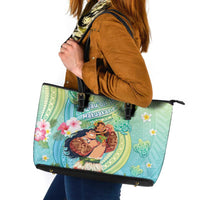 Hawaii Father's Day Leather Tote Bag Happy Father And Child