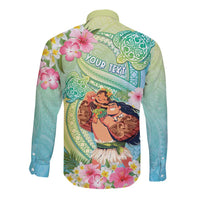 Personalised Hawaii Father's Day Long Sleeve Button Shirt Happy Father And Child