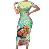 Personalised Hawaii Father's Day Short Sleeve Bodycon Dress Happy Father And Child