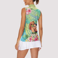 Personalised Hawaii Father's Day Women Sleeveless Polo Shirt Happy Father And Child