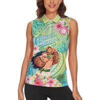 Personalised Hawaii Father's Day Women Sleeveless Polo Shirt Happy Father And Child